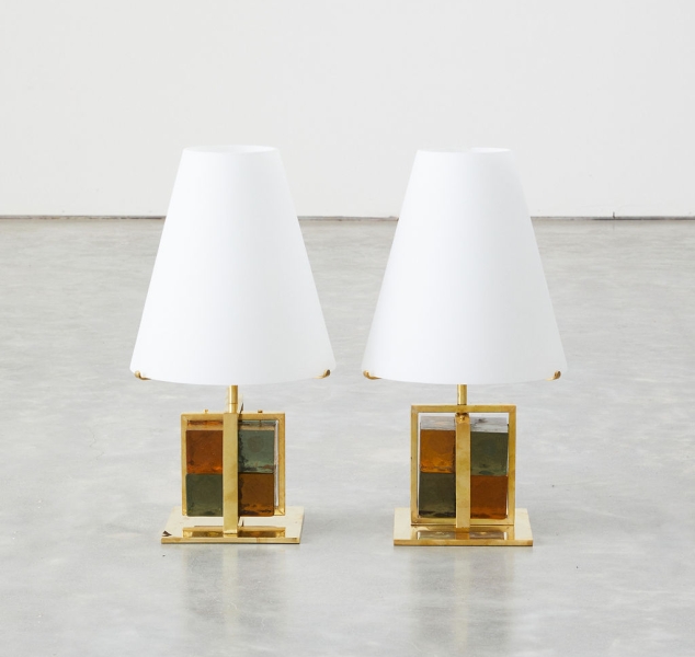 Pair of Cubist Table Lamps in Amber