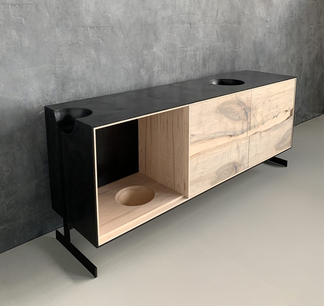 OUTSIDE IN Credenza in Black with Metal Legs – 72″ by Patrick Weder